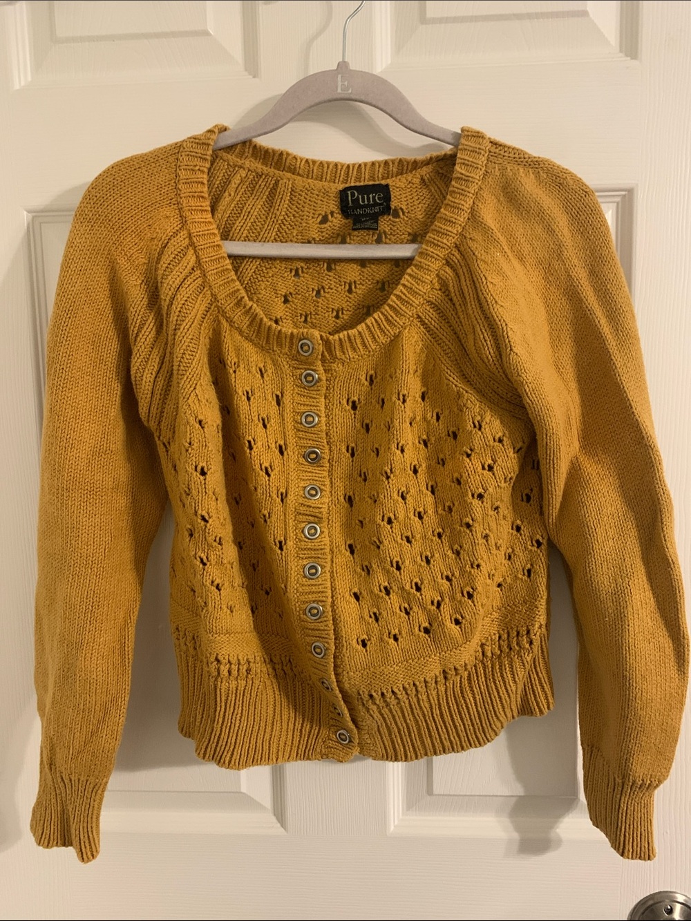 Pure Collection Mustard Button-Up Openwork Cardigan